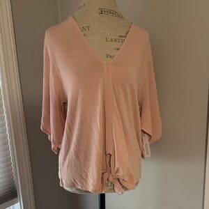 Six Fifty Pink V Neck Front Tie Top Short Sleeves